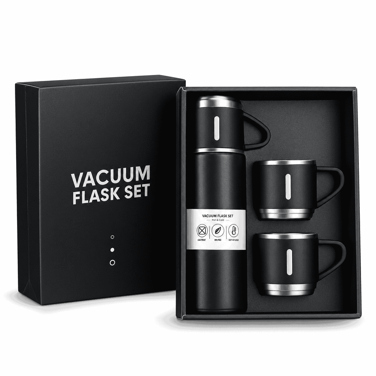 Vacuum Stainless Steel Flask Set with 3 Cups - 12 Hr Hot & Cold
