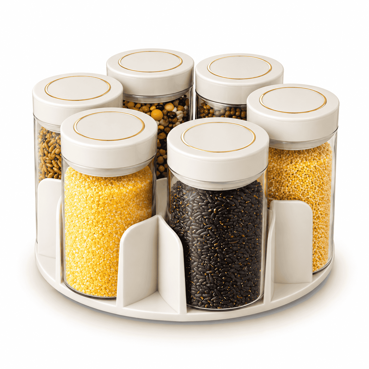 Premium 6 pcs Rotating Spice Jar Set & Grain Storage Organizer